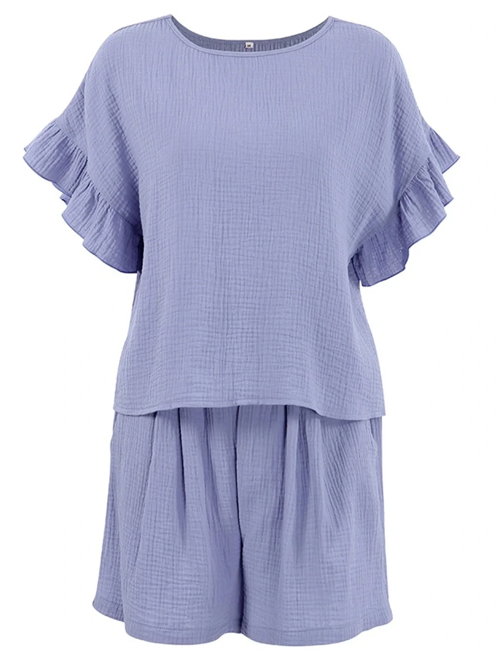 💜 Hello Gorgeous! COTTON Gauze Two-Piece Top & Shorts Set-Blue Purple - Picture 4 of 11